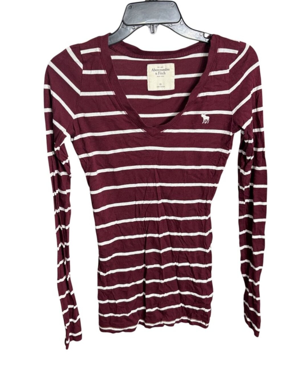 Abercrombie & Fitch Long Sleeve V Neck Shirt Maroon Striped Size XS